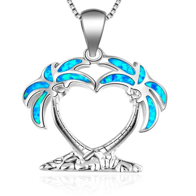 FDLK  Hot New Arrival Cute Ocean Beach Jewelry Blue Opal Sea Turtle 1PC Allergy Free Adjustable Pendant Necklace CoconutTree