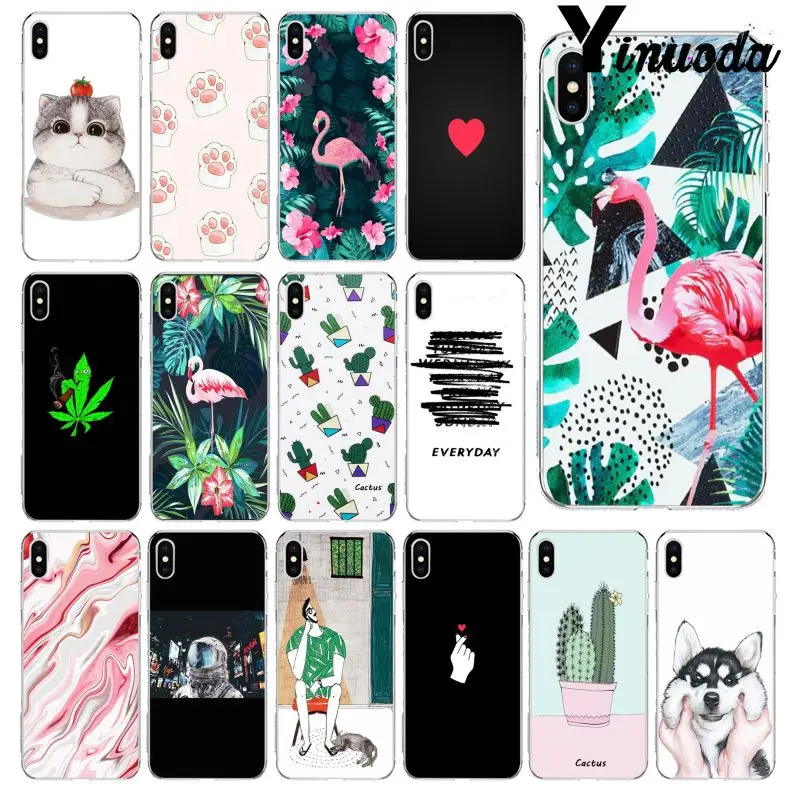 

Yinuoda Candy Color Art Leaf Print TPU Soft Silicone Transparent Phone Case for iPhone 6S 6plus 7 7plus 8 8Plus X Xs MAX 5 5S XR