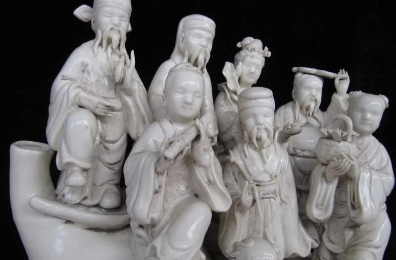 

China Art refined White porcelain myth The Eight Immortals God by Sea on gourd