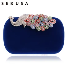 SEKUSA застежка Павлин Вечерние Сумочки со стразами длинные/Короткие вечерние сумки через плечо бархатные клатчи со стразами вечерние свадебные сумочки