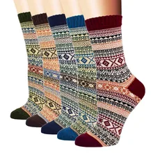 Socks Women Winter Womens Vintage Winter Geometry Print Soft Warm Thick Cold Knit Wool Crew Socks Comfortable Mujer Invierno 10