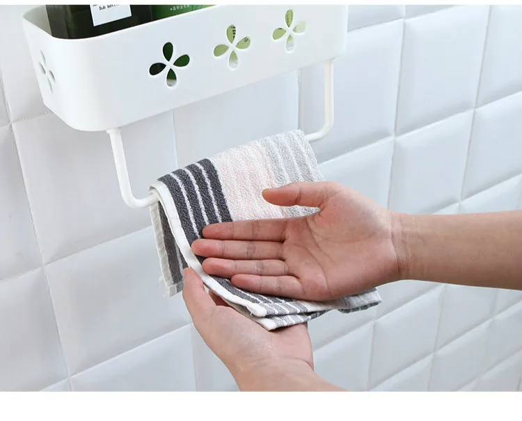 Kitchen bathroom storage box wall hanging storage rack paste shower basket basket bathroom shower floor storage WF718147