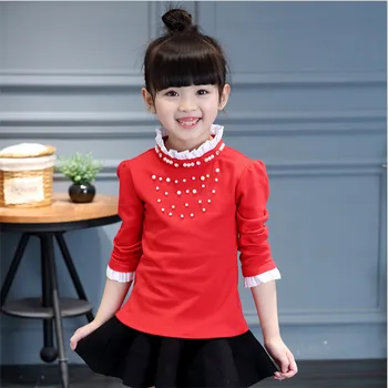 

Children Clothes Girls T shirts 100% Cotton Fashion Turtleneck Solid Tshirt Bottom Shirt Plus Velvet Warm T-shirt For Girl