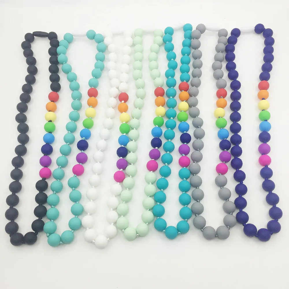 Food grade Silicone Teething Necklace with rainbow beads
