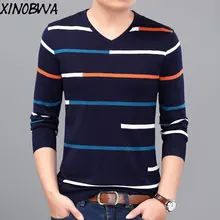 Европейский стиль; Новинка; в стиле Для Мужчин's зима-осень модные, пикантные Vee шеи длинный рукав вязаный пуловер, свитер для мужчин Повседневное свободный свитер большого размера