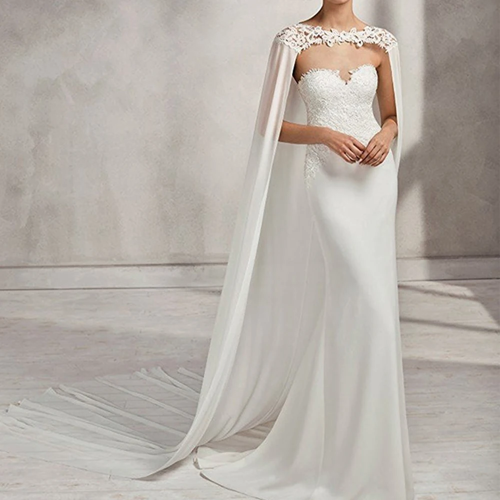 女性岬ベールレースシフォン Laceapplique ロング結婚式ケープブライダルラップロングスリーブ列車ショールマント Wedding Jackets Wrap Aliexpress 女性岬ベールレースシフォン Laceapplique ロング結婚式ケープブライダルラップロングスリーブ列車ショールマント Wedding Jackets Wrap Aliexpress