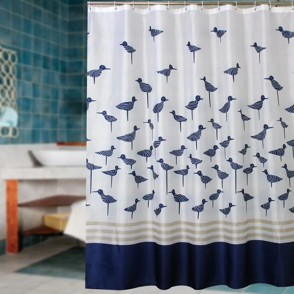 Fabric polyester blue lucky birds thicken waterproof shower curtains