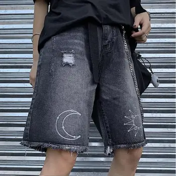 

Summer new washed casual five points Hole moon jeans