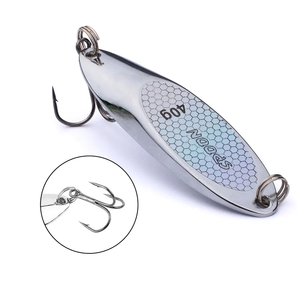 2pcs Silver Metal Fishing Lure Spoon hard Baits with Barbed Hook