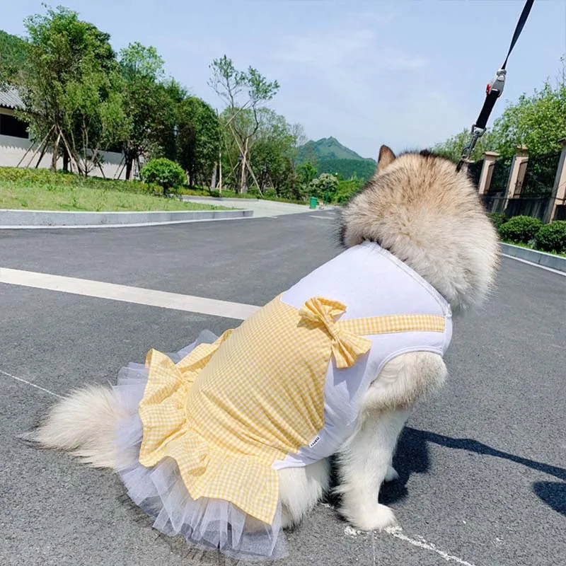 Весенняя одежда для домашних животных клетчатое платье в стиле принцессы для собаки Костюм для собак лабрадор, золотистый ретривер одежда для больших собак Ropa Perro