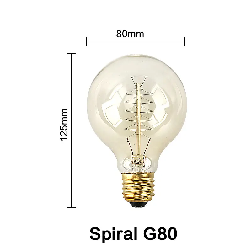 10 шт./лот, Ретро стиль, Ретро стиль, лампа накаливания Эдисона, 220 В, люстра, Подвесная лампа, светильник E27, лампа накаливания Эдисона, лампа накаливания, светильник - Цвет: G80 Spiral