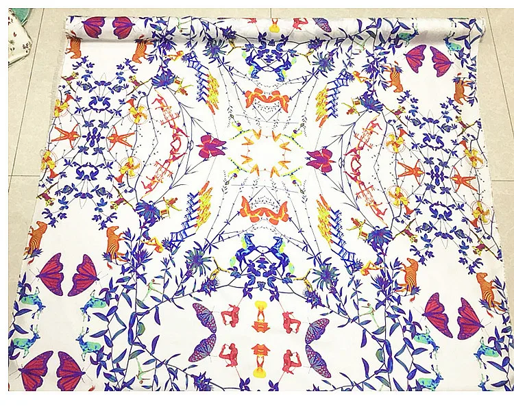 2018 новый цветок из ткани и с принтом бабочки шелковая саржа для шелковое платье 100% шелковых тканей