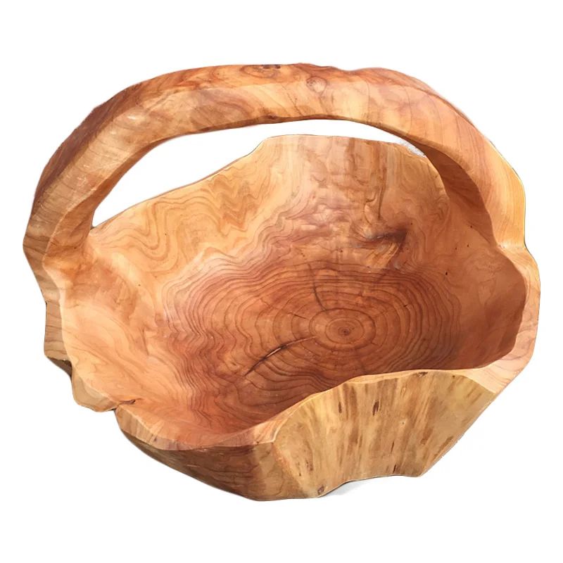 Root wood crafts basket whandle for fruit vegetable food display