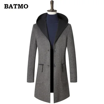 

BATMO 2018 new arrival winter high quality Double side wool hooded trench coat men,men's gray wool jackets,plus-size M-3XL 1806