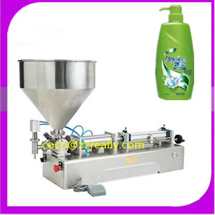 US $1.180.00 Free Shipping shampoo lotion cream yoghourt honey hopper paste filling machine pneumatic semi filler piston hopper filler dual