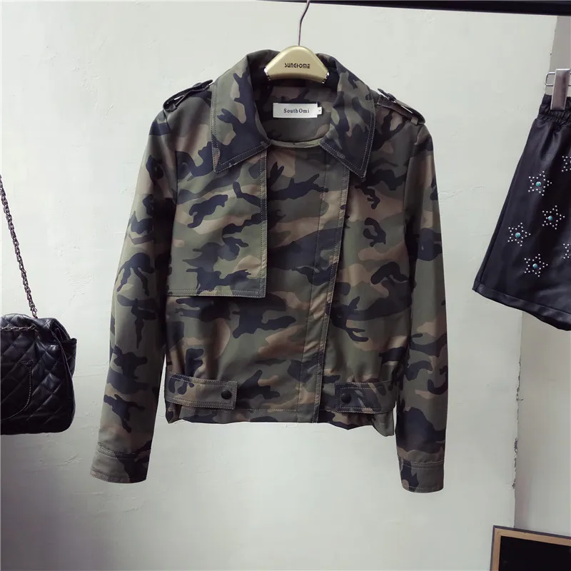 

2019 Spring PU Camouflage Leather Jaqueta Feminina Fashion Slim Army Green Casaco Feminino Fashion Soldier Color Women Jackets