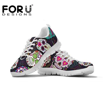 

FORUDESIGNS Shoes Woman Trendy Sugar Skulls Women's 3D Print Sneakers Women Flats Shoes Casual Lightweight Lacing Student Shoes
