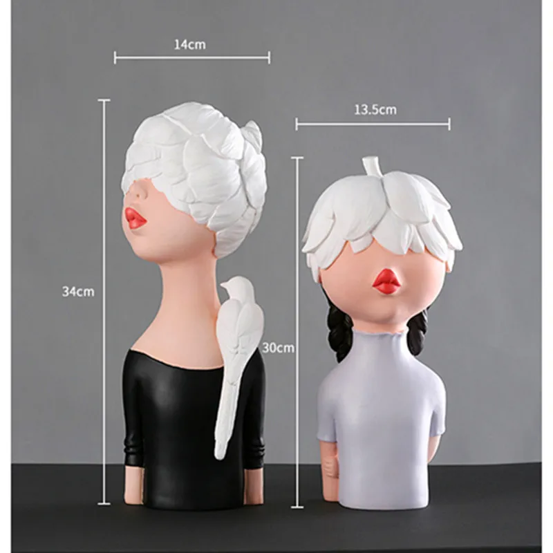  Simple Modern Lotus Petal Hat Girl Figure Resin Statue Craftwork Decoration Creative Bedroom Orname - 33018901210