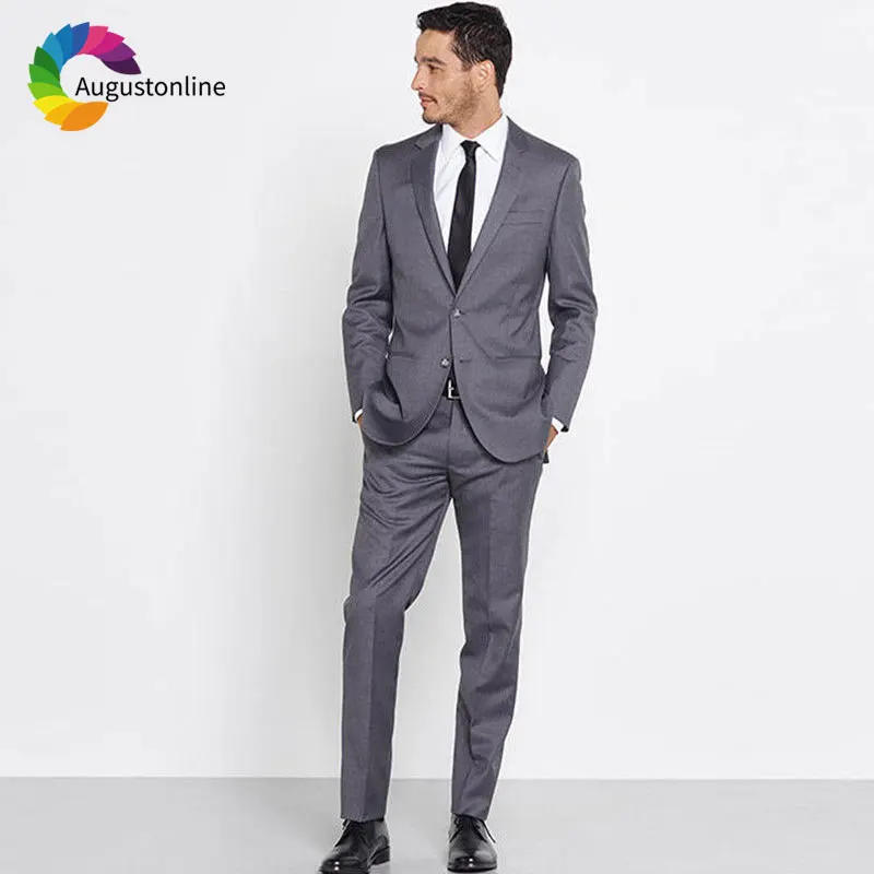 

Custom Made Business Grey Men Suits Wedding Prom Wear Best Man Blazer Terno Masculino Slim Fit Groom Tuxedo Jacket Pants 2 Piece