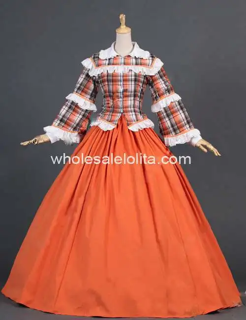 New Orange Civil War font b Tartan b font Blouse Reenactment Period Formal Dress Theater Clothing