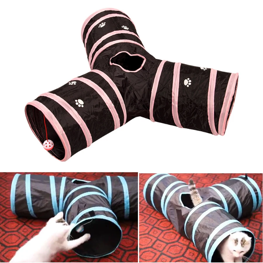 

Foldable 3 Holes Pet Cat Channel Roll Ground Chinchilla Tunnel Kitten Cat Toy Bulk Cat Toys Rabbit