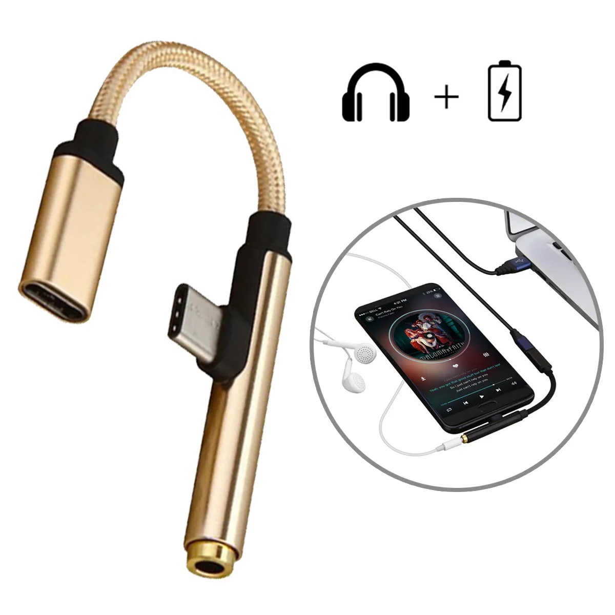 2 in 1 90 Degree USB 3.1 Type C to USB -C 3.5mm Jack Audio Aux Cable Mobile Phone Earphone Headphone Sync Charger Cable Adapter
