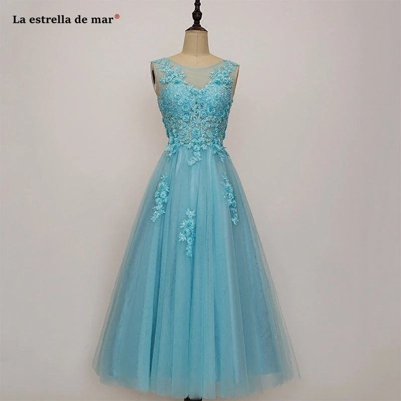 Robe demoiselle d'honneur courte2019 новое платье подружки невесты из тюля с глубоким вырезом и бусинами трапециевидной формы бирюзового и серого цвета