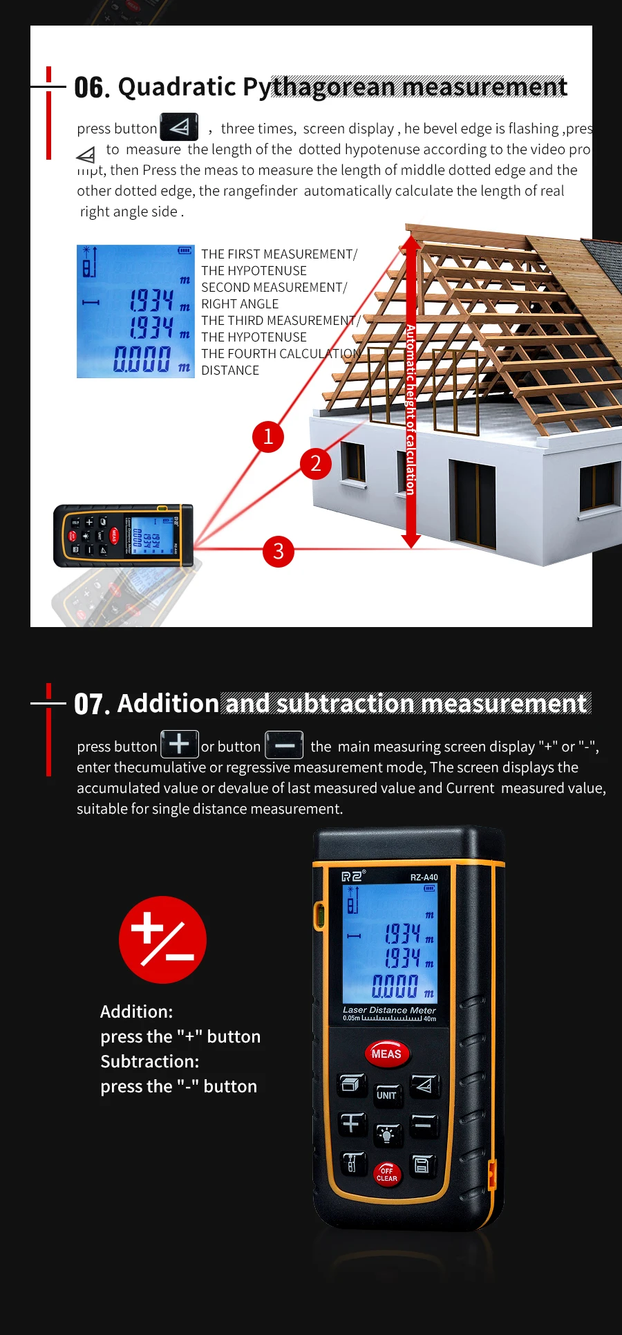 RZ-A лазерный дальномер 40 м 60 80 м 100 электронная линейка цифровой клейкие ленты измерения области Объем Инструмент