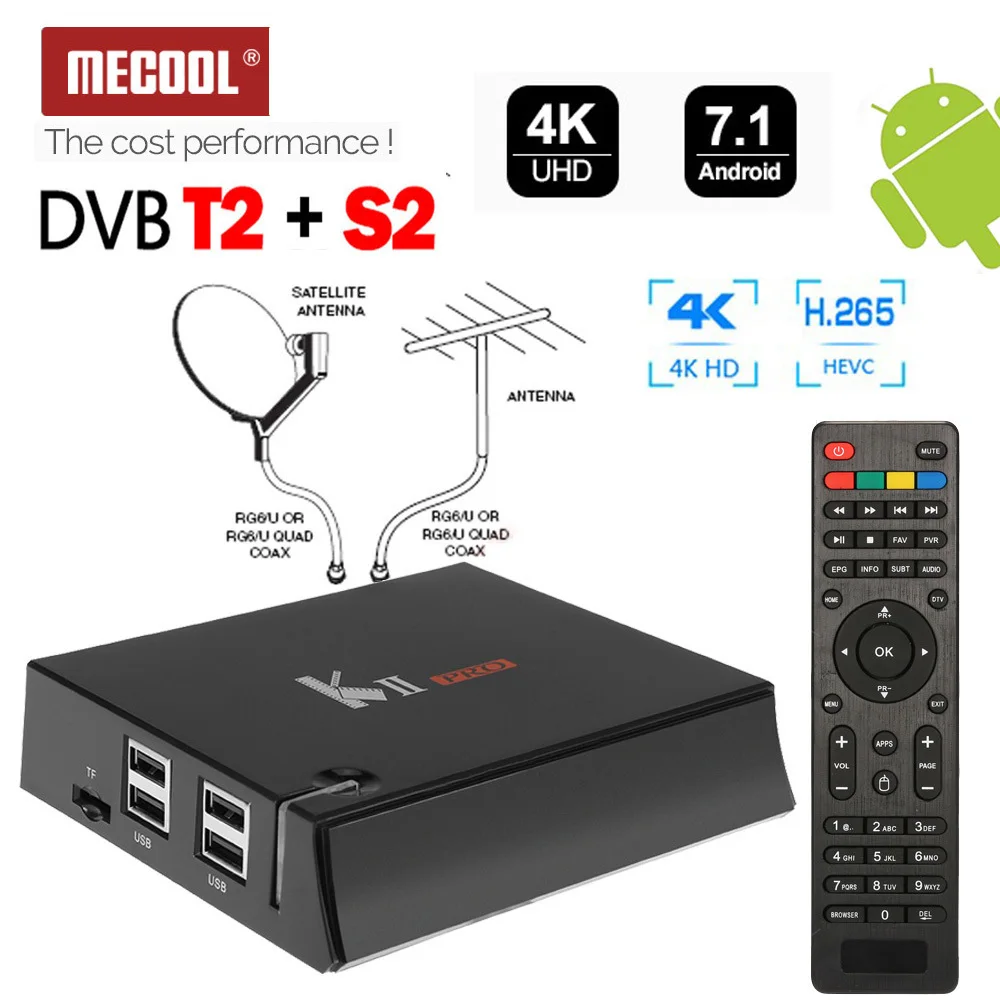 MECOOL KII PRO DVB-S2 DVB-T2 Android tv Box 4K S905d четырехъядерный процессор 2 ГБ 16 ГБ Android 7,1 Smart tv Box 2,4G/5G WiFi медиаплеер