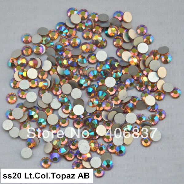 

Free Shipping! 1440pcs/Lot, ss20 (4.8-5.0mm) Lt. Col.Topaz AB Flat Back Non Hotfix Glue On Nail Art Rhinestones