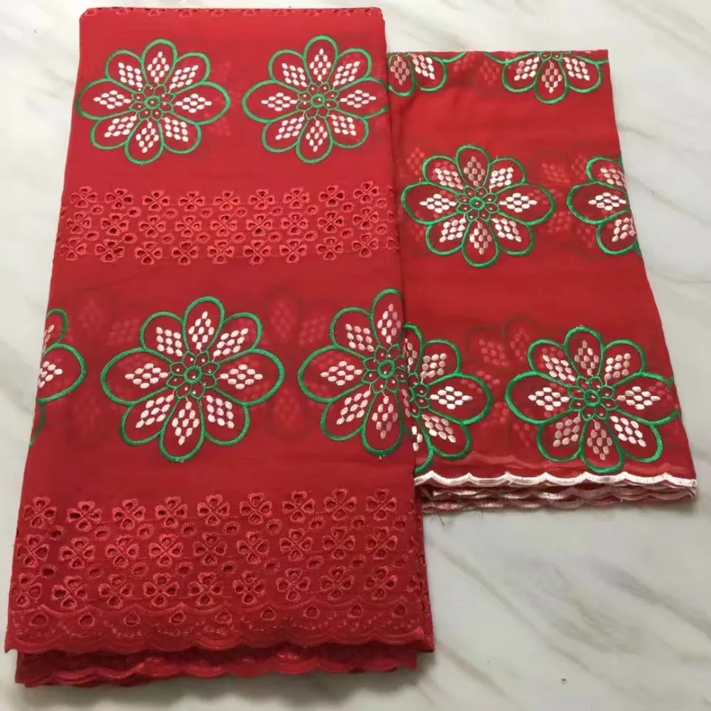 

African lace fabric 5yds+2yds dhl Swiss Voile Lace Switzerland Cotton red African women gorgeous dress 2019 new designs