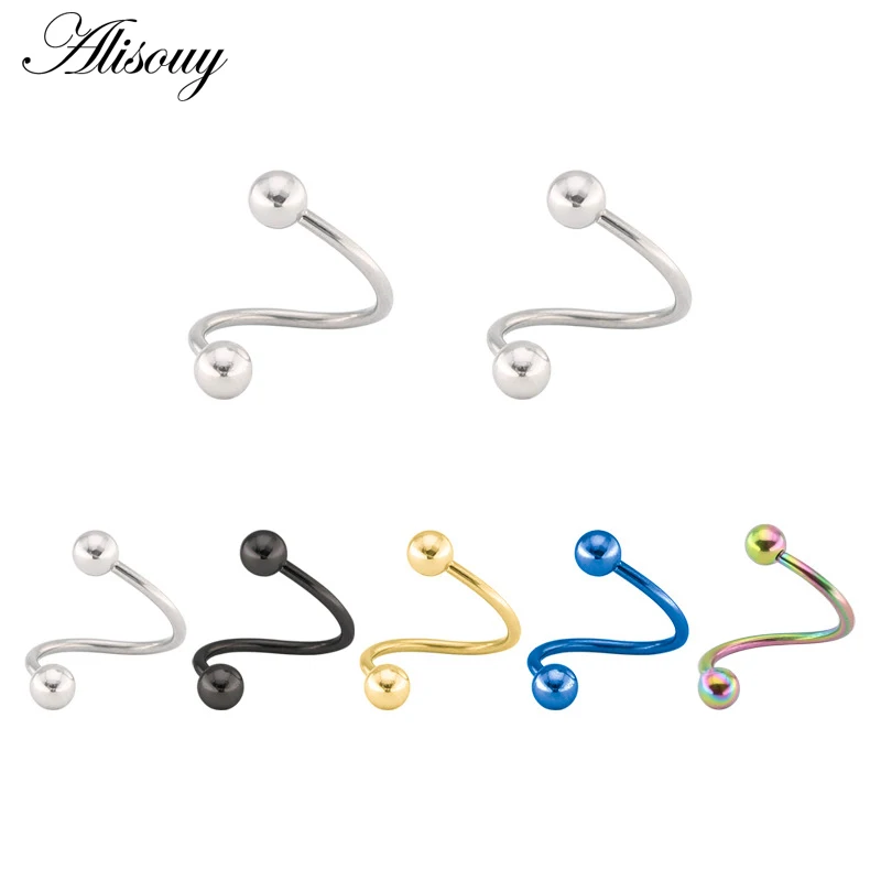 

Alisouy 1pc S Labret Nose Ring surgical Stainless Steel Bar ball Spiral Twister Tragus Ear Piercing Helix ring Body Jewelry