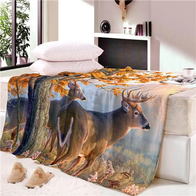 Home Personalized Fleece Blanket Throw Custom Deer Art Printing Animal