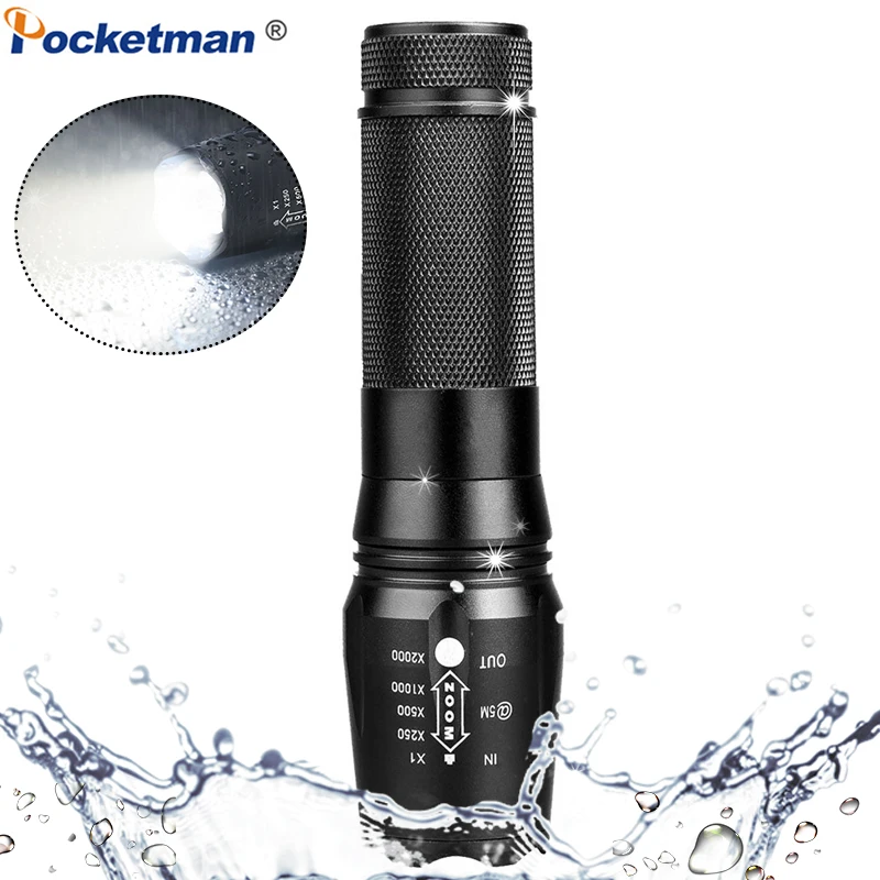 

12000LM T6 L2 V6 LED Flashlight Zoomable LED Torch with 5 Modes Waterproof Linterna with Rechargeable 18650 Battery for Camping