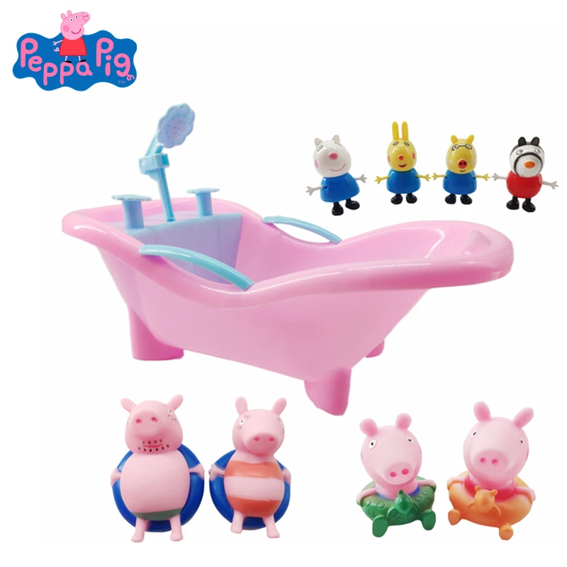 

Peppa Pig George Bath Toy Play Water Set Toy Action Figure Model Dolls Family Set Dad Mom Kids Interactive High Quality Toy Gift
