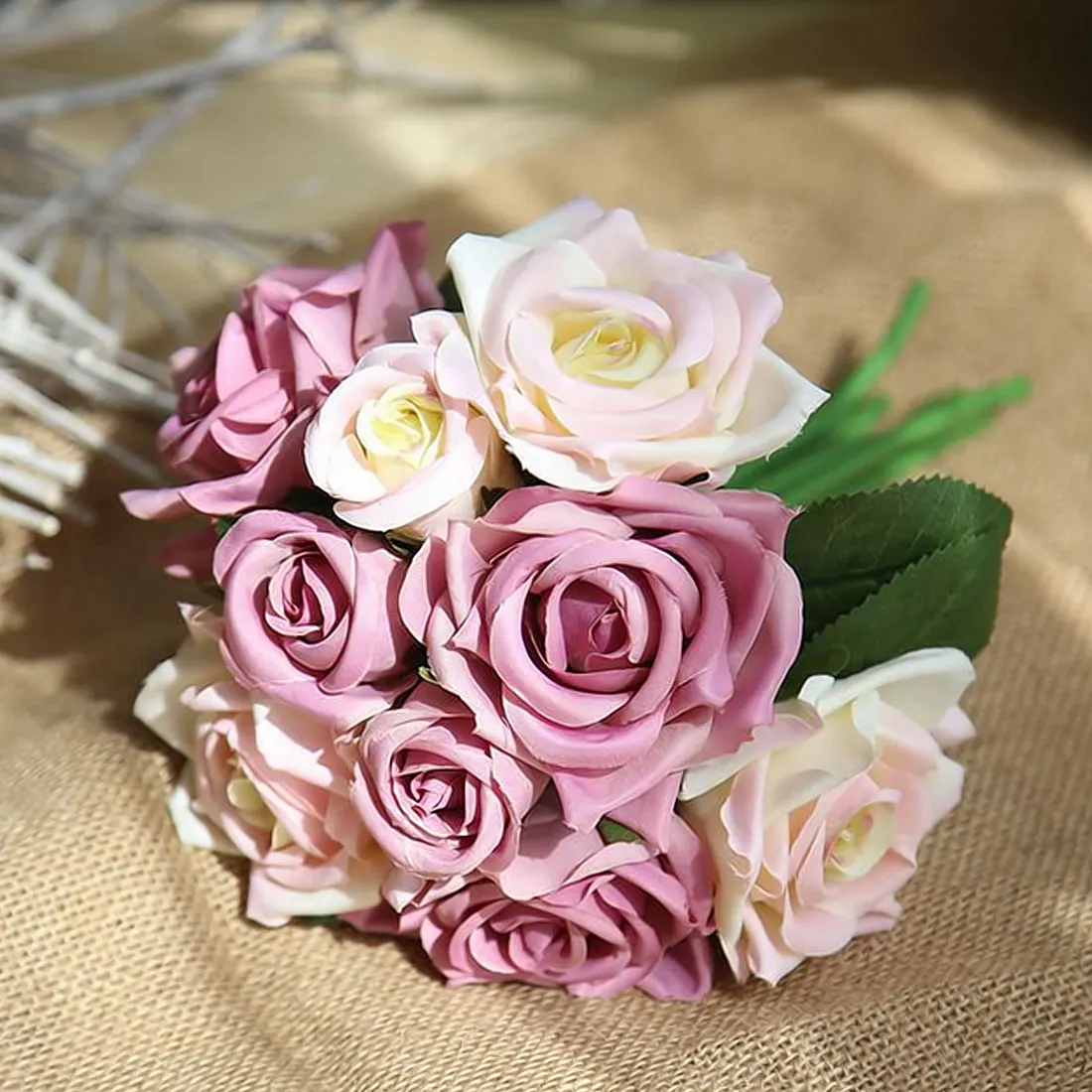 9 шт./лот Искусственные цветы розы свадебный букет год розовый Королевская роза из шелка с цветочным принтом украшения дома Свадебная вечеринка Декор - Цвет: White purple