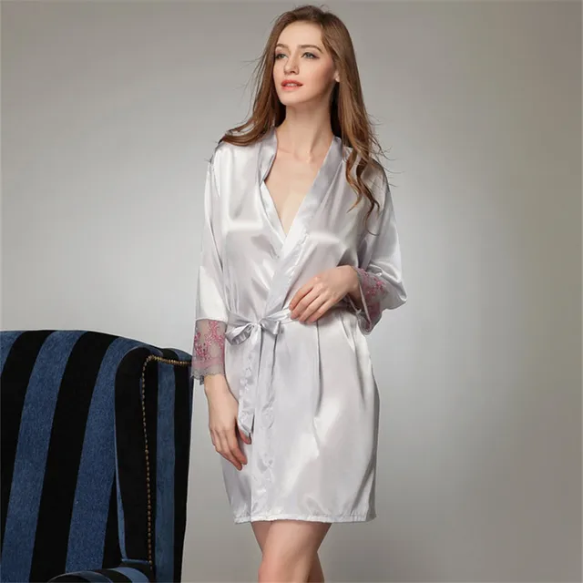 2017 Pink Short Silk Kimono Robe Satin Kimono Robes for Women Silk