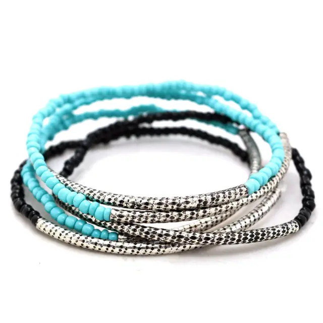 Aliexpress Famous Brand Boho Women Blue Black Seedbead Famous Brand Boho Women Blue Black Seedbead Strand Antique Silver Cylindrical S Elastic Stretch Bead Bracelets