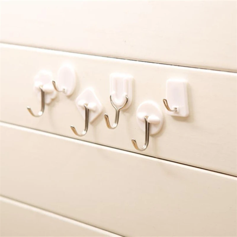 2018 new fashion Mini  6PCS Strong Adhesive Hook Wall Door Sticky Hanger Holder Kitchen Bathroom White02