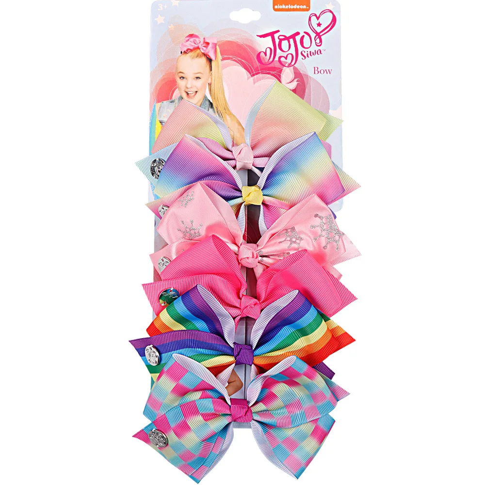 6Pcs/Set Rainbow Printed Knot Ribbon Bow Hair Clip Hair Accessories Girls Gift - Цвет: 4