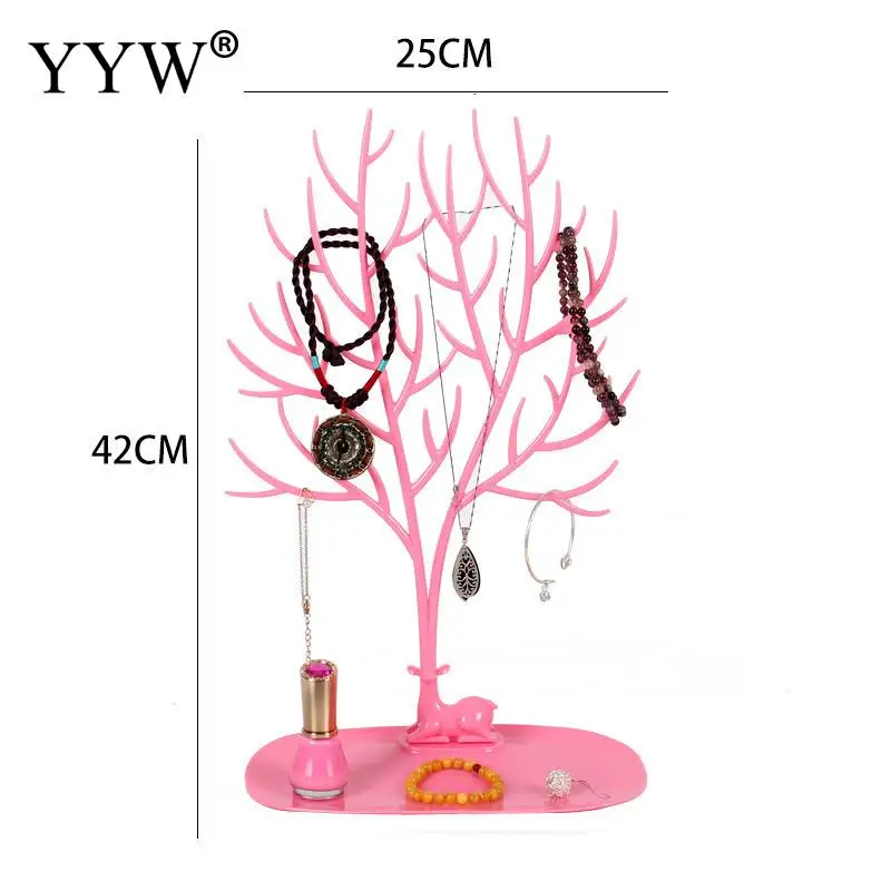 Многофункциональное пластиковое ожерелье цепочка браслет серьги держатель ювелирных изделий дисплей розовый белый ветка дерева стойки Вешалка 25 см