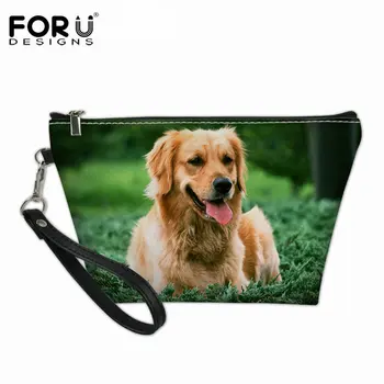 

FORUDESIGNS Women Makeup Bag 3D Golden Retriever Print Portable Travel Cosmetic Bags for Girls Ladies Casual Small Make Up Case