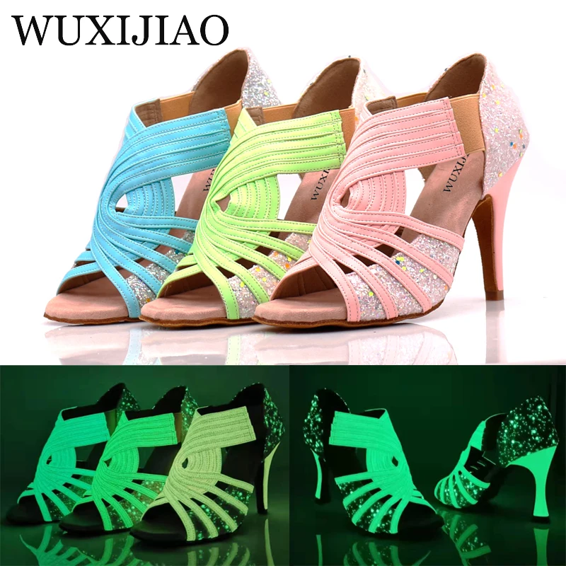 Latin Dance Shoes Women S Wide With Blue Pink Green