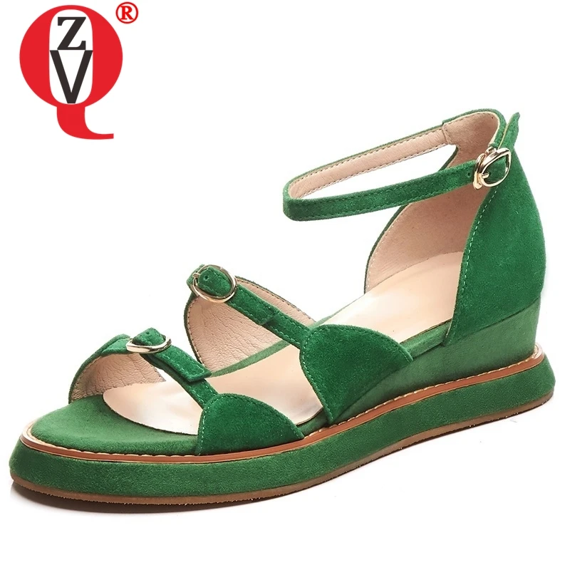 

ZVQ shoes woman 2019 summer new concise casual solid kid suede woman sandals outside high wedges platform buckle ladies shoes