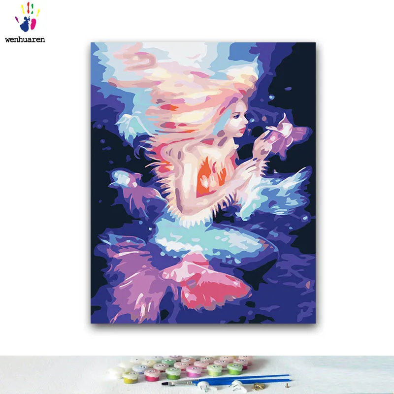DIY окраска по номерам Русалка в море картины по номерам с комплекты 40x50 защелка - Цвет: 100534