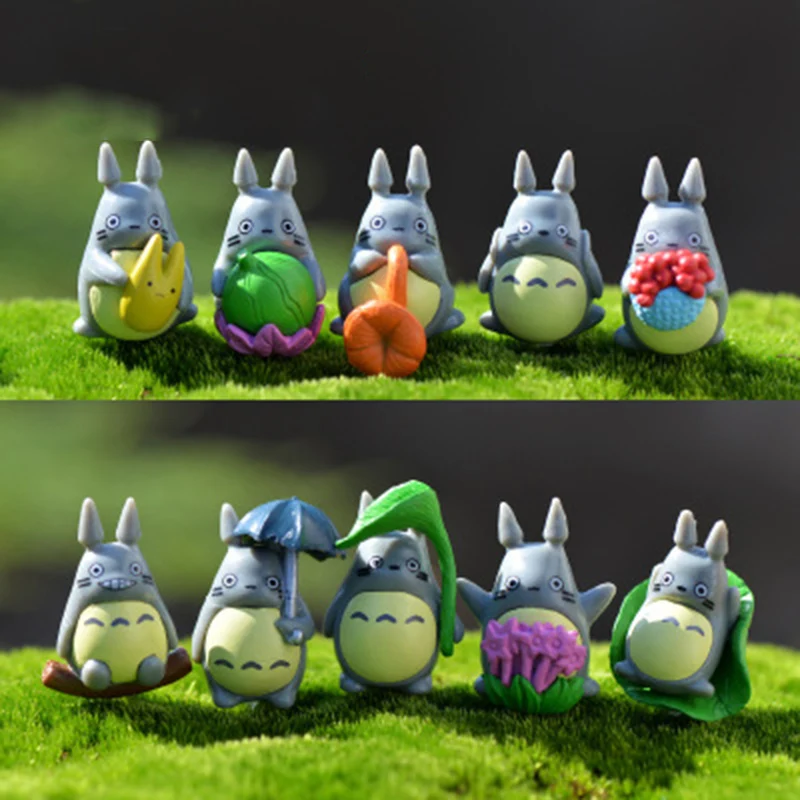 

ZOCDOU 10 Pieces Tonari No Totoro Japan Anime Cartoon Cat Small Pasture Statue Figurine Crafts Ornament Miniatures Home Decor