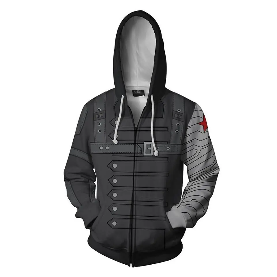 

2019 New Men Hooded Winter Infinity War Soldier 3D Printed Hoodies Sweatpants Casual Hooded Zipper Hip Hop Tops