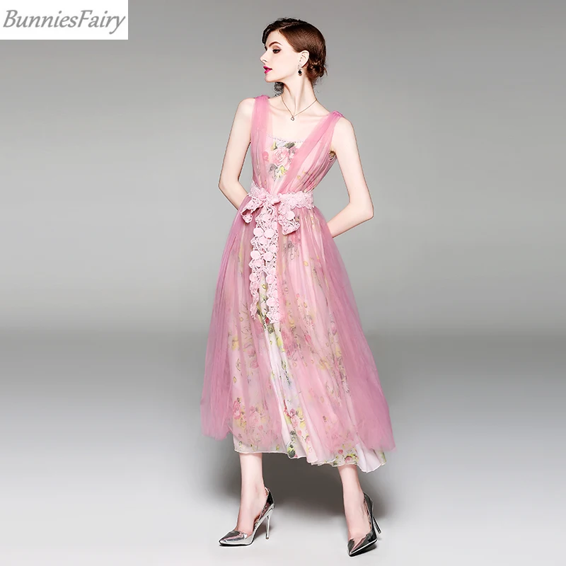 BunniesFairy 2019 летнее женское шифоновое Сетчатое длинное платье средней длины с