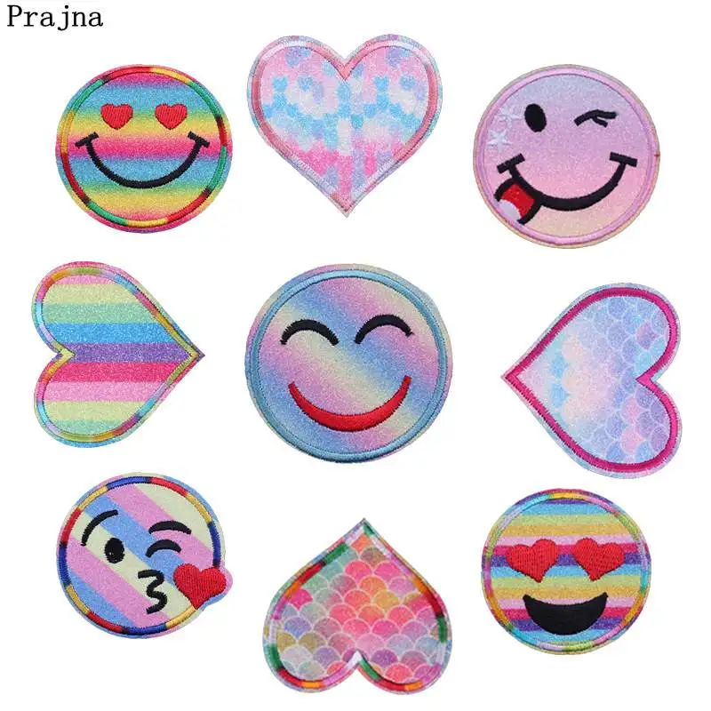 

Prajna Shining Patch Smile Kiss Rainbow Heart Iron-on Patches For Clothing Logo Stripes On Jeans DIY Accessory Hippie Bag Decal