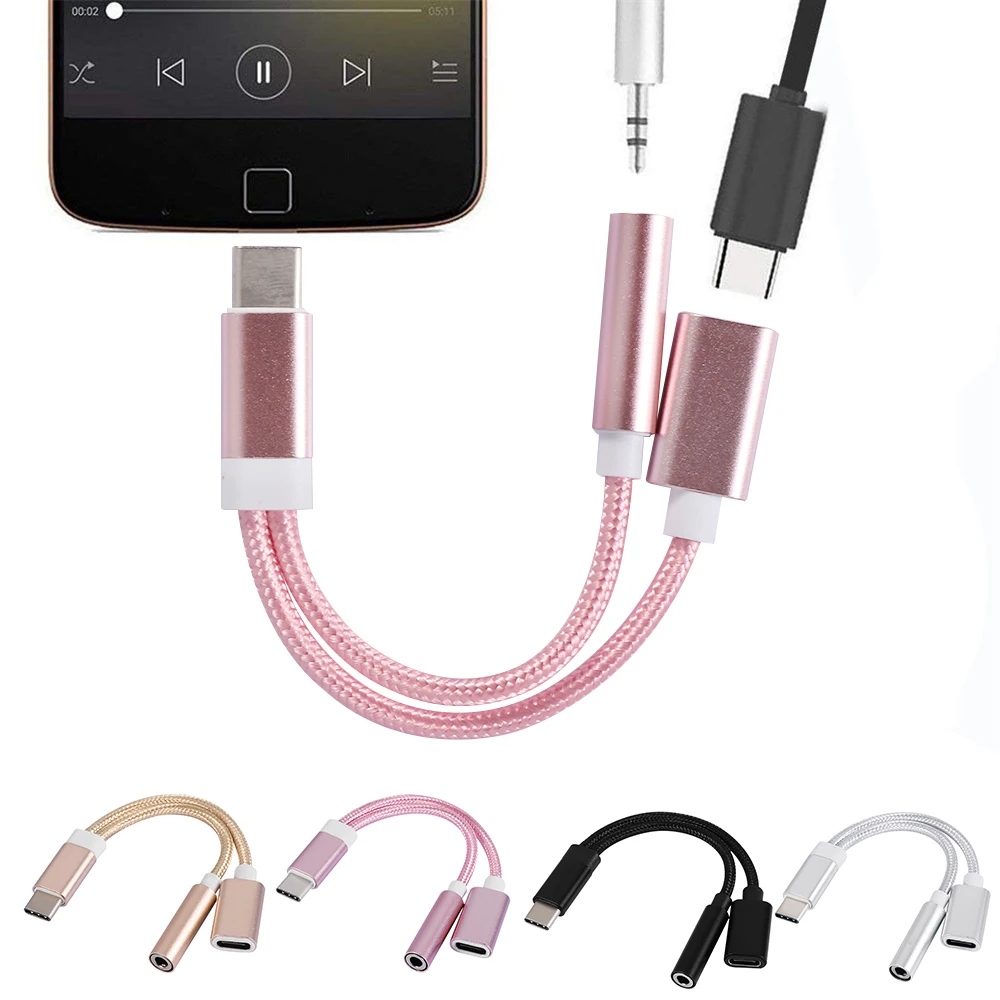 

Earphone 2 in 1 Adapter Type C to 3.5mm Aux Audio Cable USB-C 3.5 mm Jack Headset Charging Cable For Letv 2/Pro/Max 2/Xiaomi